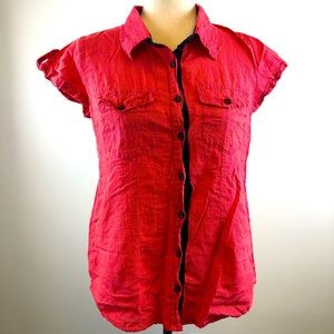 Womens Retro Rockabilly Cap Sleeve Button Shirt L